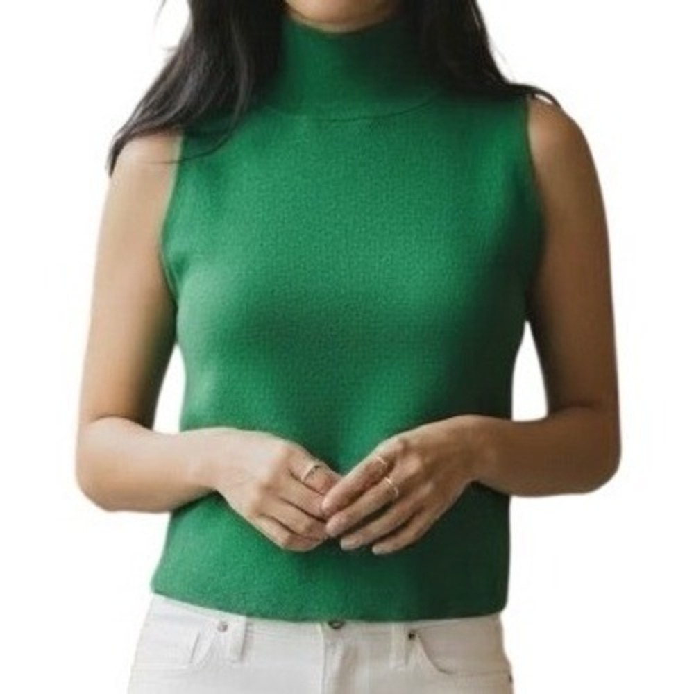 HOUSE OF HARLOW 1960‎ Kelly Green Mock Neck Ribbed Knit Top NWOT Size Small
